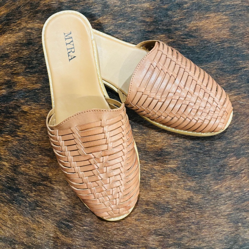 Myra Bag Brown Woven Mules